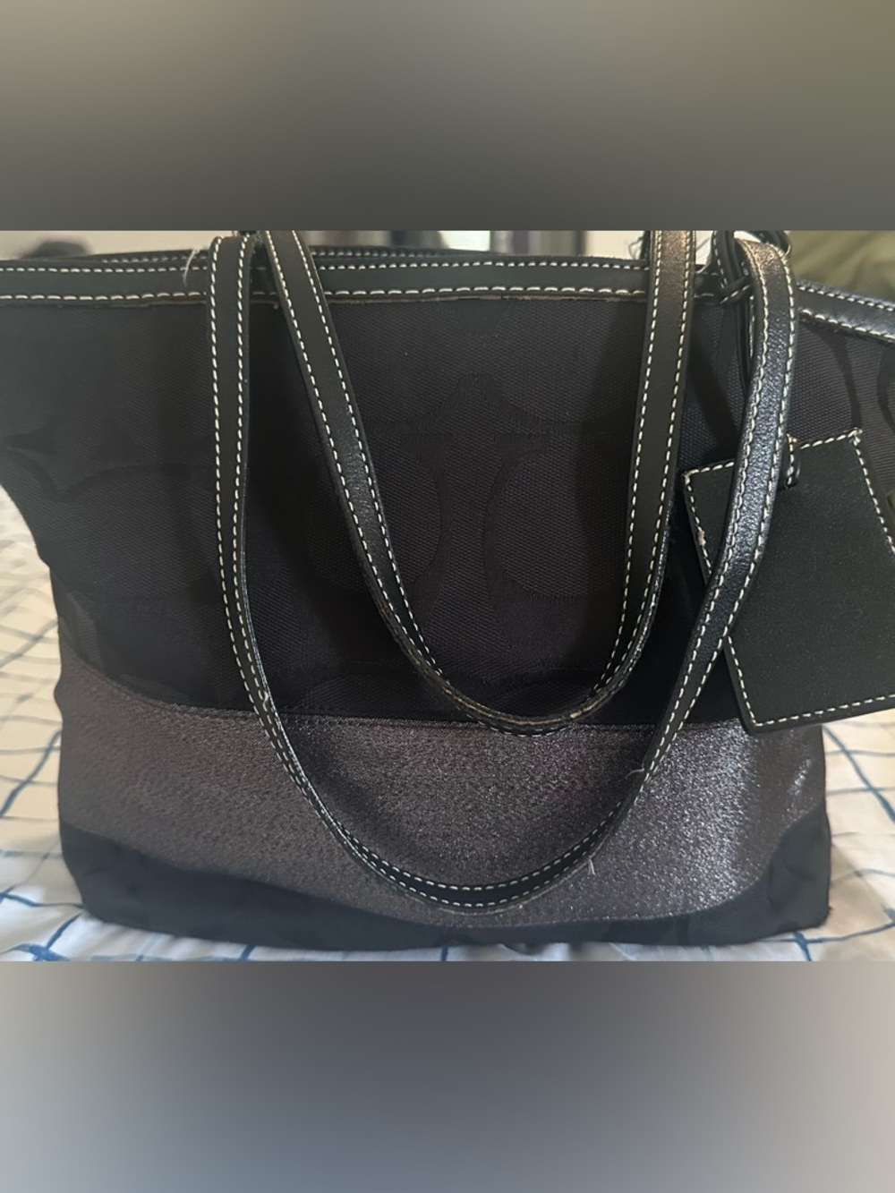 COACH Black and Silver Tote Bag with Contrast Stitching